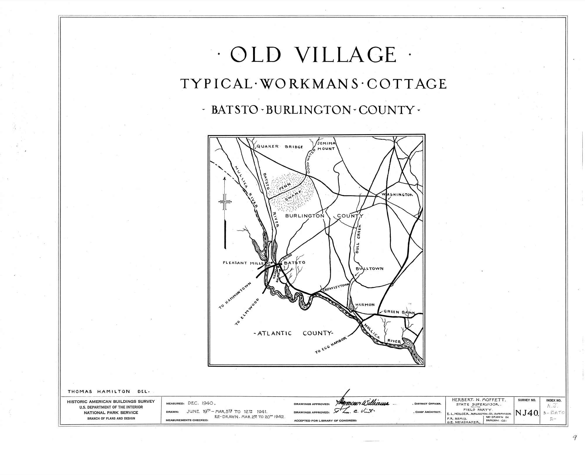 Historic architectural sheet for Batsto Village workers cottage